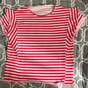 Zara red Striped top with ruffled shoulders